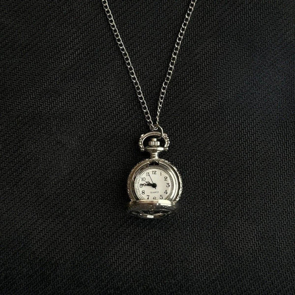 Gothic Steampunk Pocket Watch Necklace - Hollow Heart with Wings & Chain Pendant