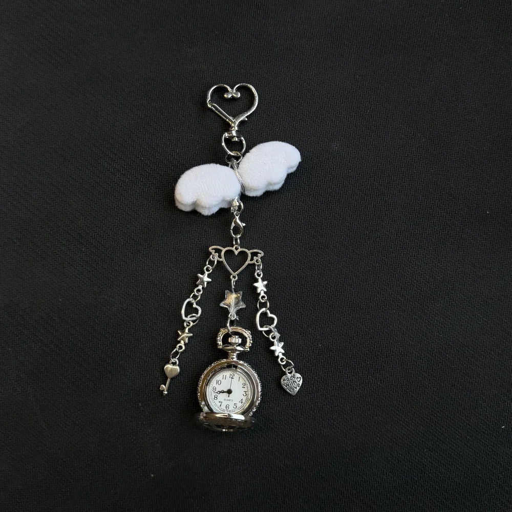 Gothic Steampunk Pocket Watch Necklace - Hollow Heart with Wings & Chain Pendant