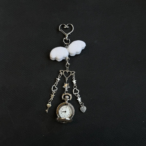 Gothic Steampunk Pocket Watch Necklace - Hollow Heart with Wings & Chain Pendant