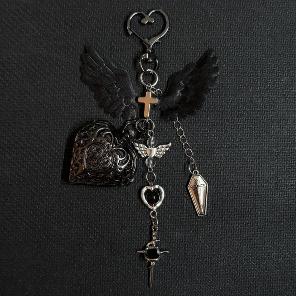 Gothic Steampunk Pocket Watch Necklace - Hollow Heart with Wings & Chain Pendant