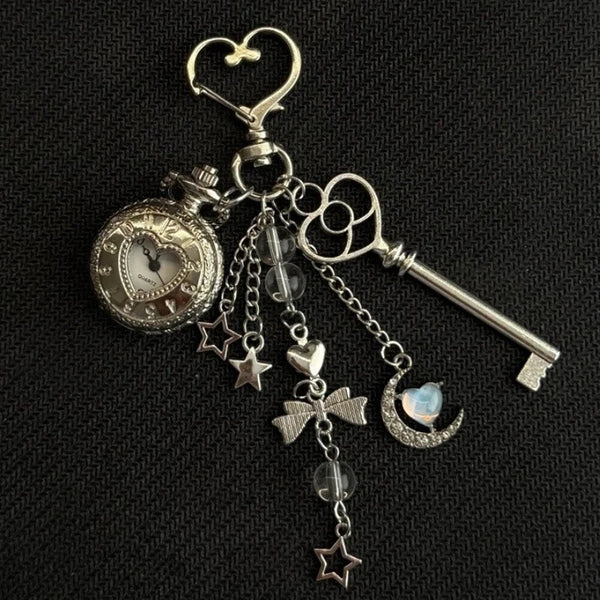 Gothic Steampunk Pocket Watch Necklace - Hollow Heart with Wings & Chain Pendant