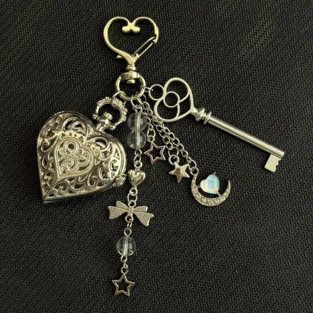 Gothic Steampunk Pocket Watch Necklace - Hollow Heart with Wings & Chain Pendant