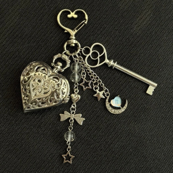 Gothic Steampunk Pocket Watch Necklace - Hollow Heart with Wings & Chain Pendant