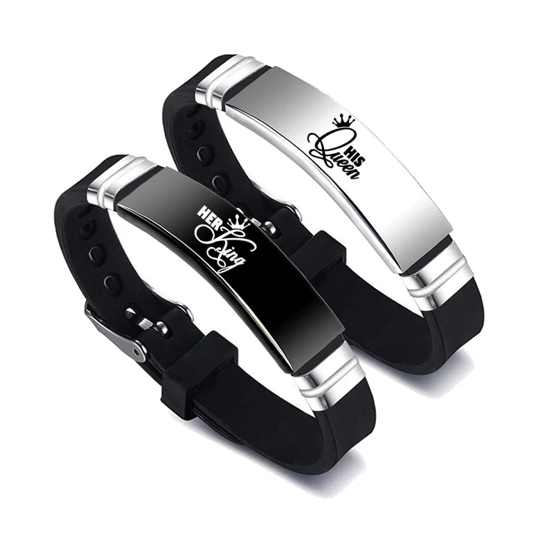 Her King His Queen Stainless Steel Couple's Bracelet