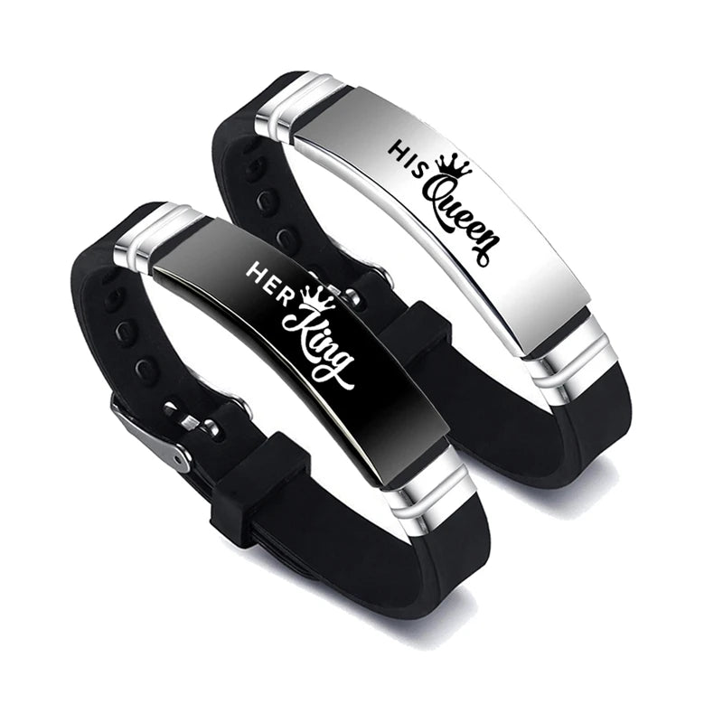 Her King His Queen Stainless Steel Couple's Bracelet