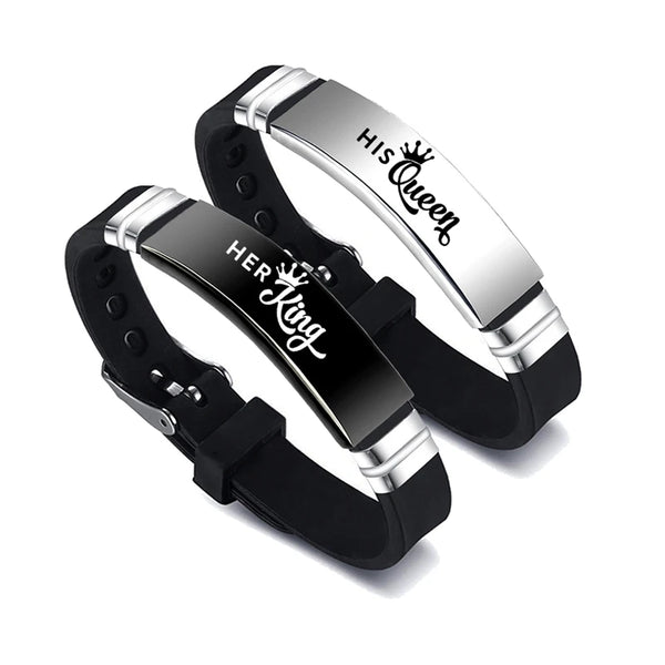 Her King His Queen Stainless Steel Couple's Bracelet
