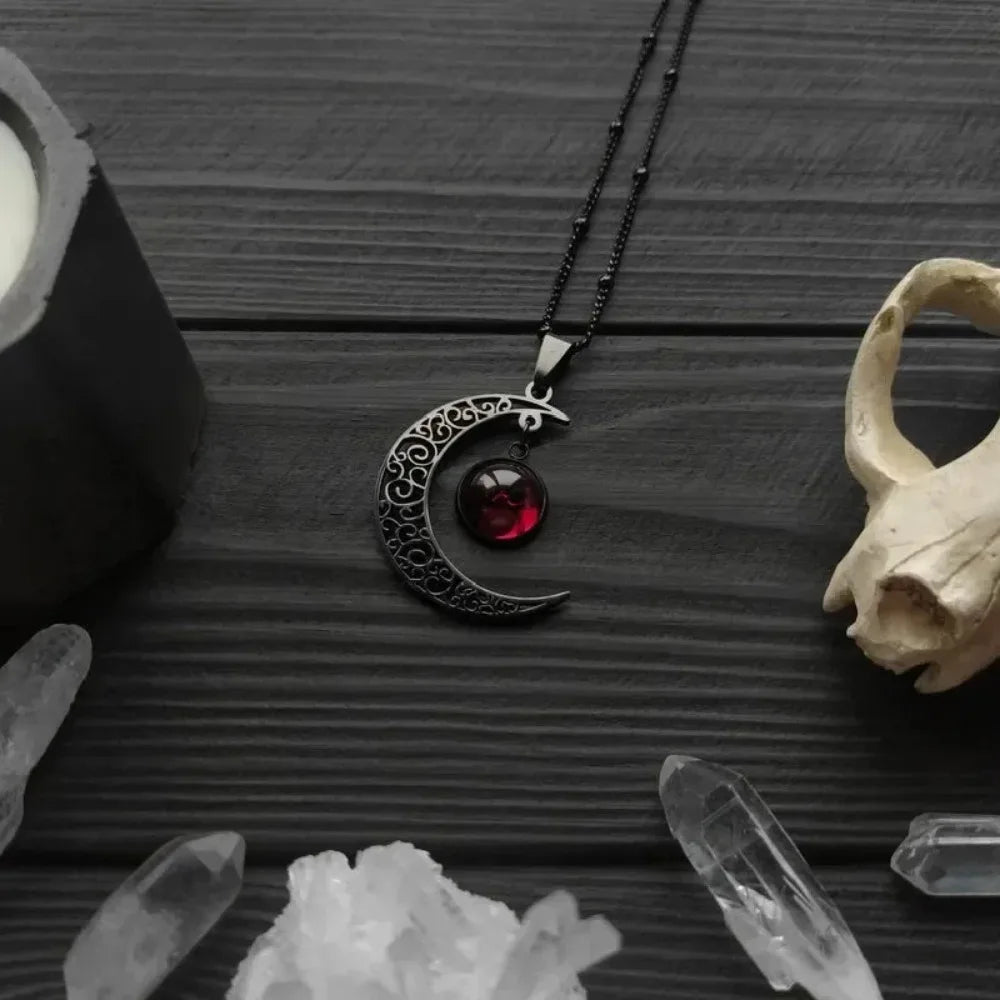 Magical Wiccan Gothic Blood Moon Amulet Necklace