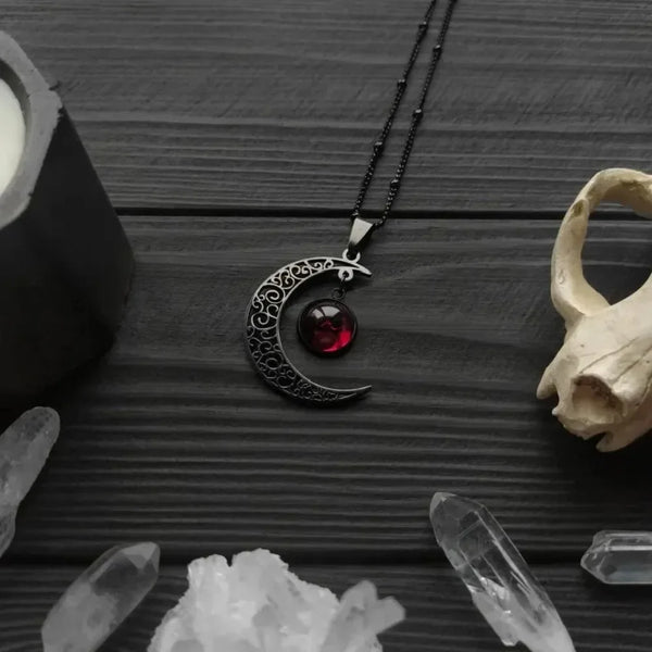 Magical Wiccan Gothic Blood Moon Amulet Necklace