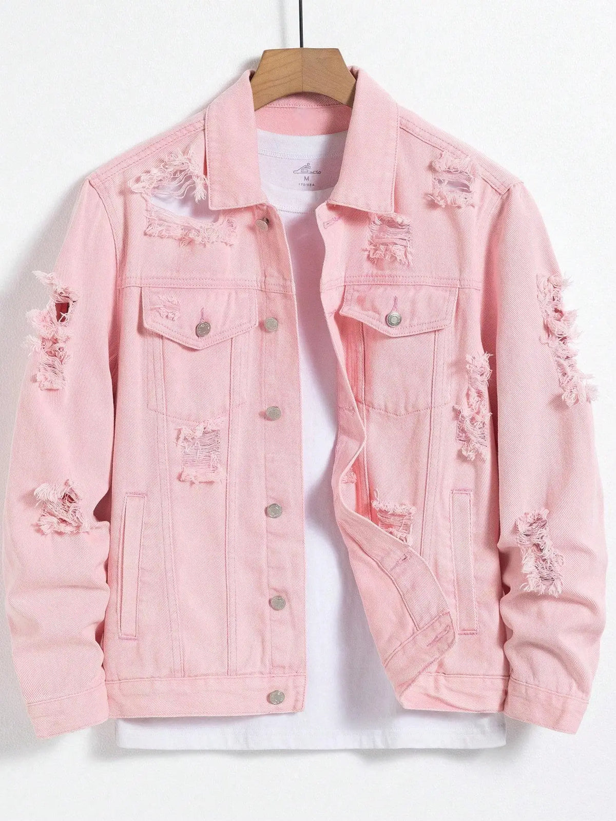 Men's Pink Ripped Denim Jacket - Casual Spring & Autumn Fashion Main image