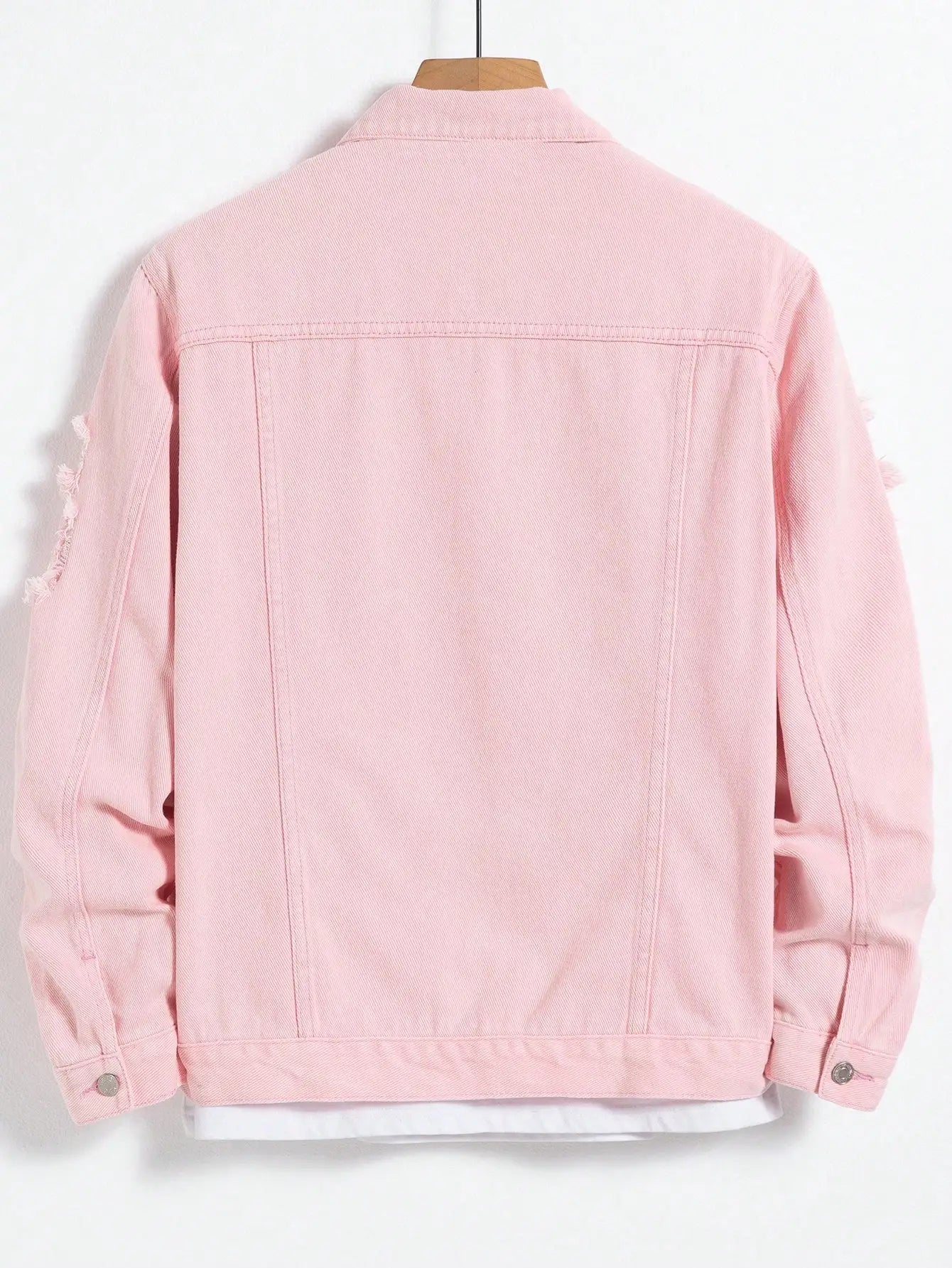 Men's Pink Ripped Denim Jacket - Casual Spring & Autumn Fashion Secondary image