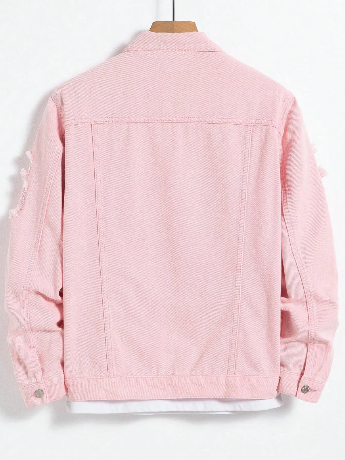 Men's Pink Ripped Denim Jacket - Casual Spring & Autumn Fashion