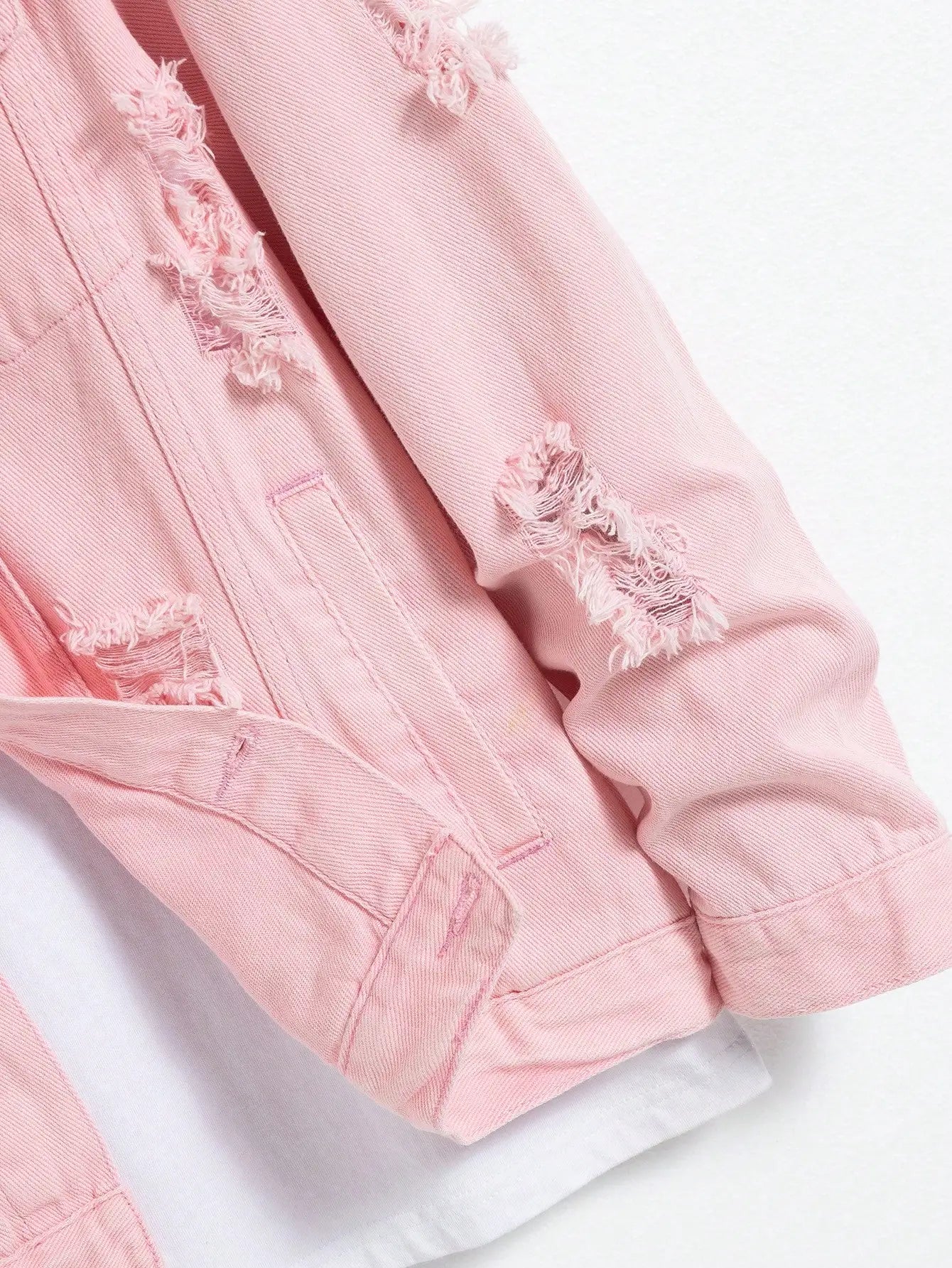 Men's Pink Ripped Denim Jacket - Casual Spring & Autumn Fashion