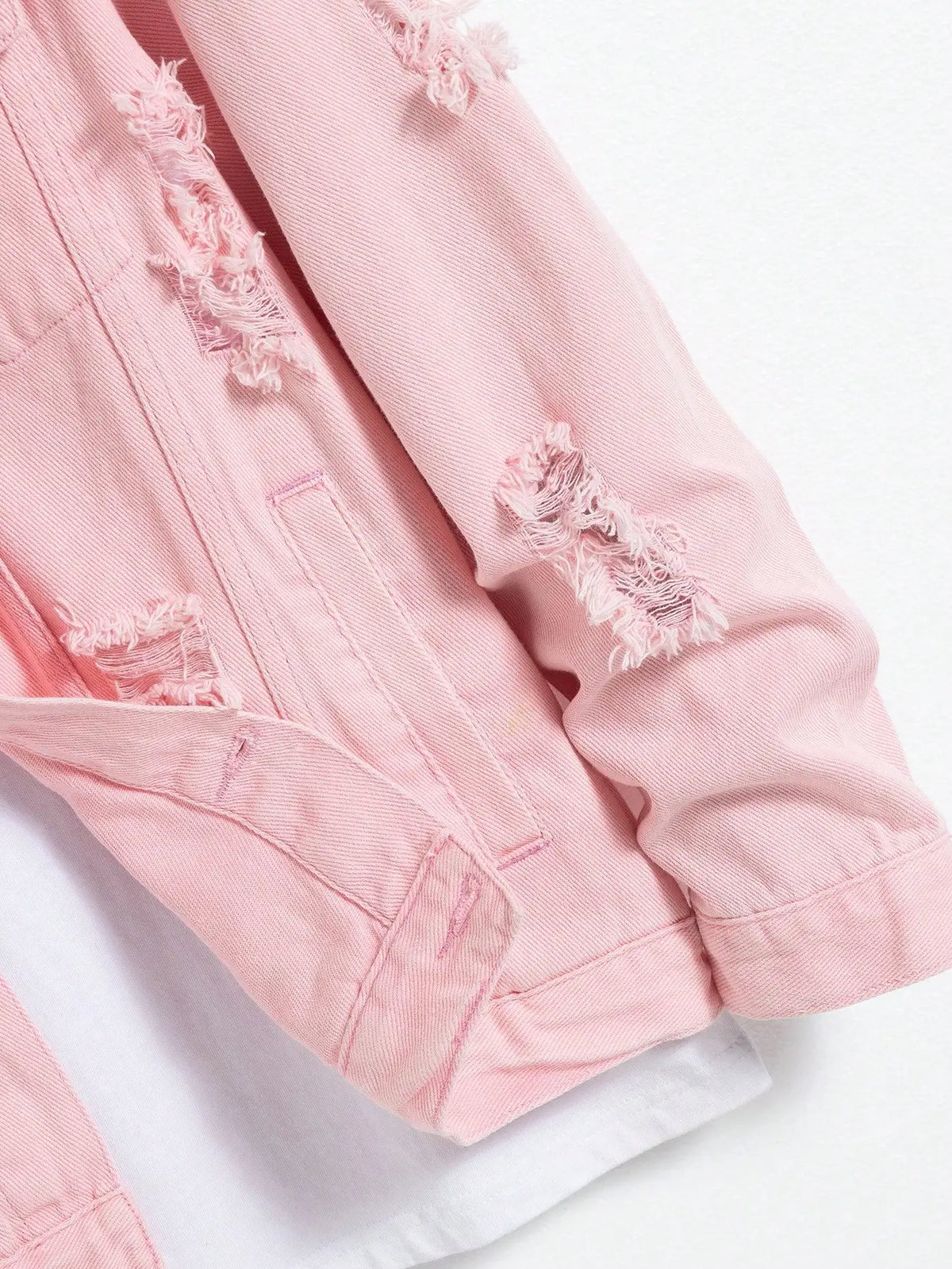 Men's Pink Ripped Denim Jacket - Casual Spring & Autumn Fashion