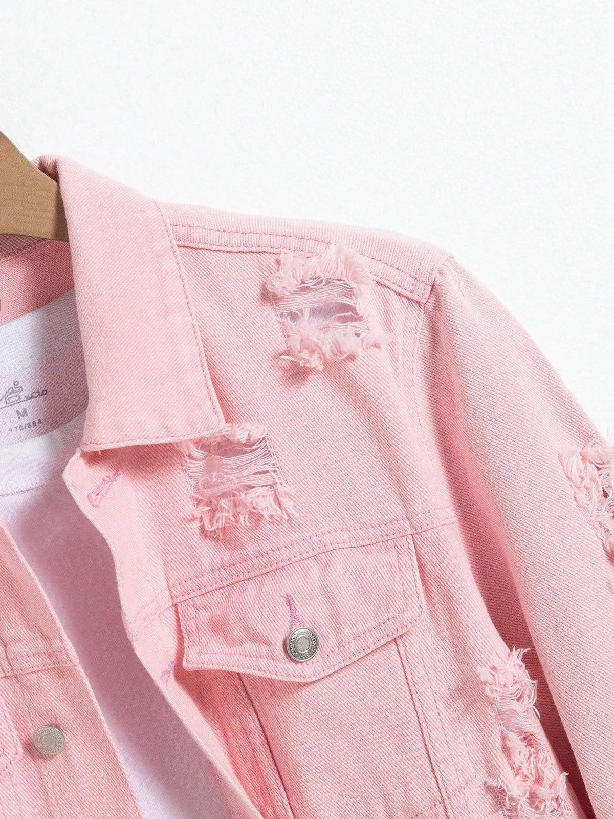 Men's Pink Ripped Denim Jacket - Casual Spring & Autumn Fashion