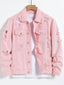 Men's Pink Ripped Denim Jacket - Casual Spring & Autumn Fashion