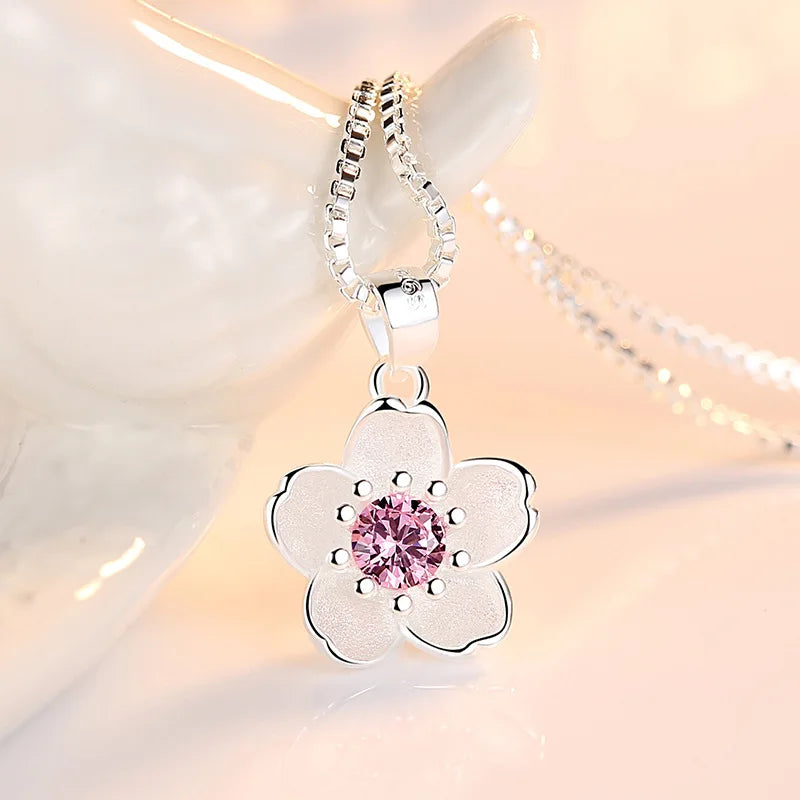 Peach Blossom Flower Jewelry 925 Sterling Silver