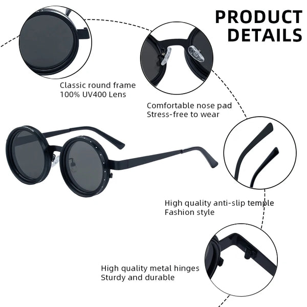 Polarized Adjustable Steampunk Round Sunglasses Cosplay Shades