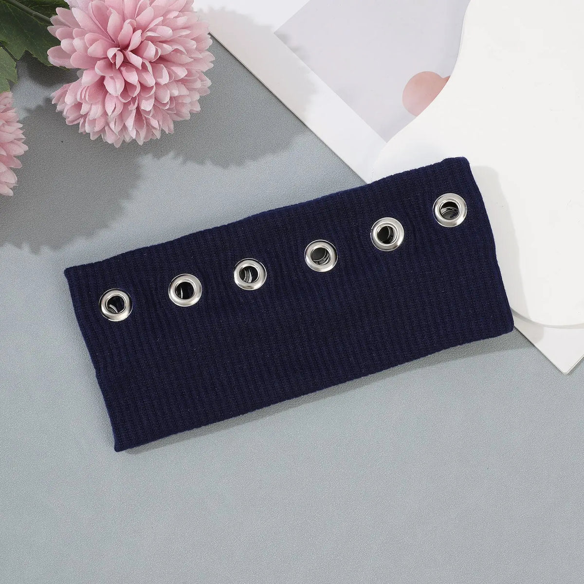 Punk Rock Headband - Wide Elastic Metal Eyelet Steampunk Hair Accessory