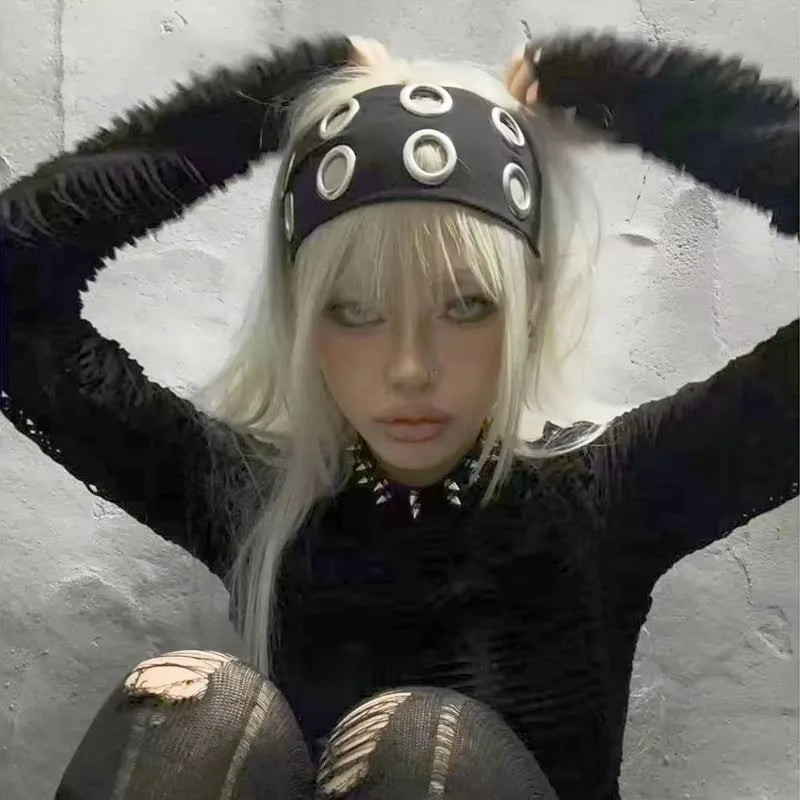 Punk Rock Headband - Wide Elastic Metal Eyelet Steampunk Hair Accessory Main image