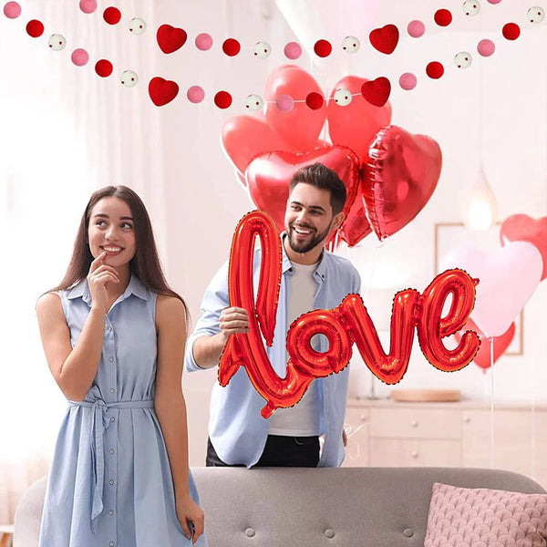 Red Love Letter Balloon Set with Heart Balloons and Rose Petals