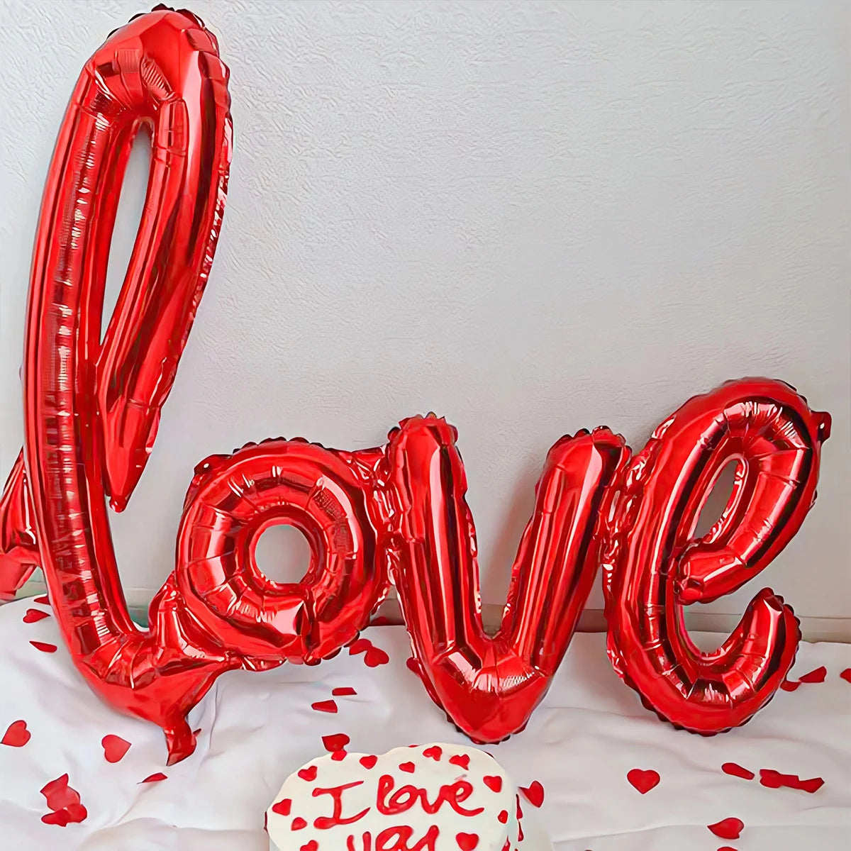Red Love Letter Balloon Set with Heart Balloons and Rose Petals Secondary image