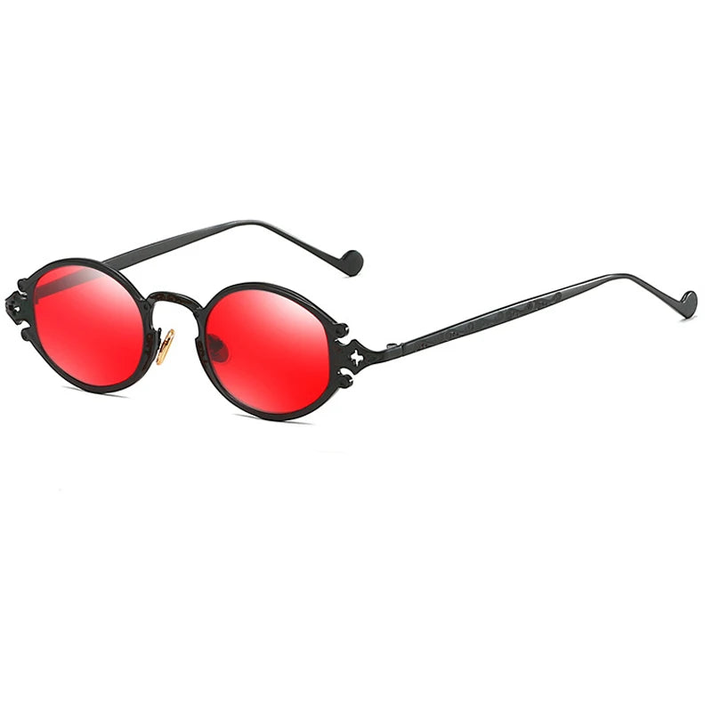Retro Steampunk Oval Sunglasses - Gothic Metal Frame with Carved Detail Main image