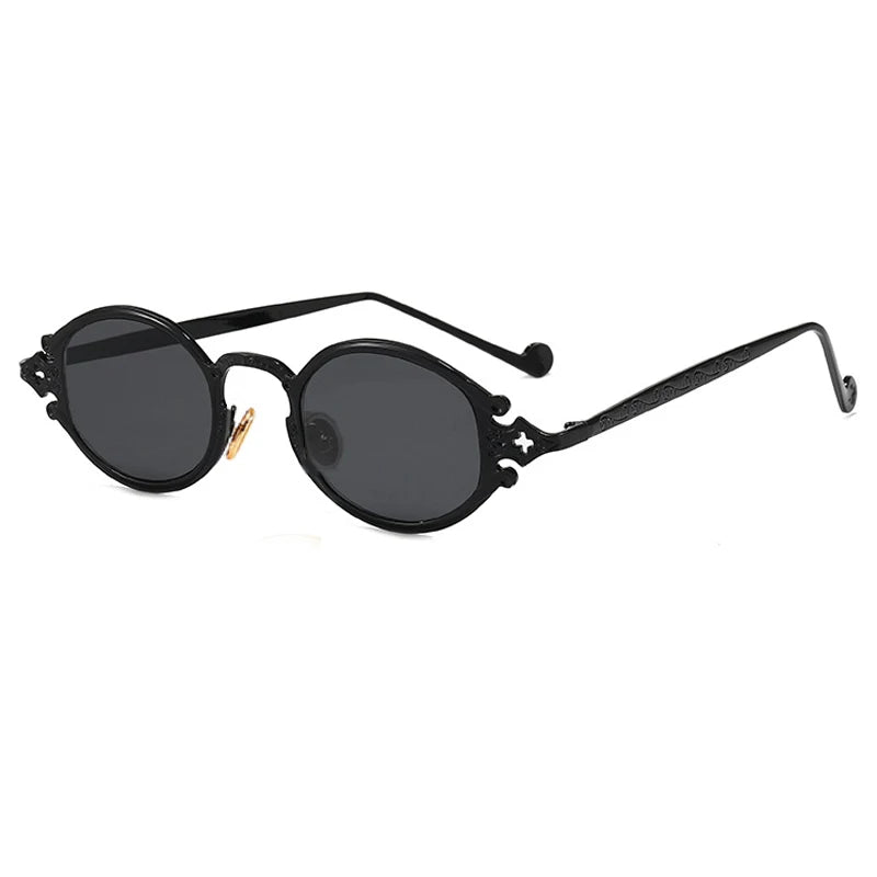 Retro Steampunk Oval Sunglasses - Gothic Metal Frame with Carved Detail Secondary image