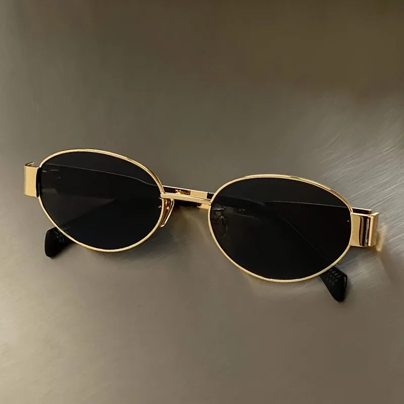 Retro Steampunk Oval Sunglasses - Vintage Metal Frame with UV400 Protection