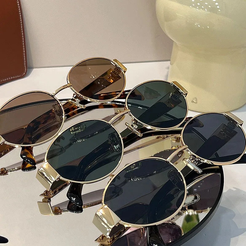Retro Steampunk Oval Sunglasses - Vintage Metal Frame with UV400 Protection