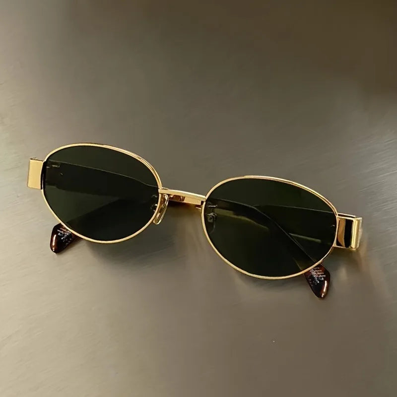 Retro Steampunk Oval Sunglasses - Vintage Metal Frame with UV400 Protection