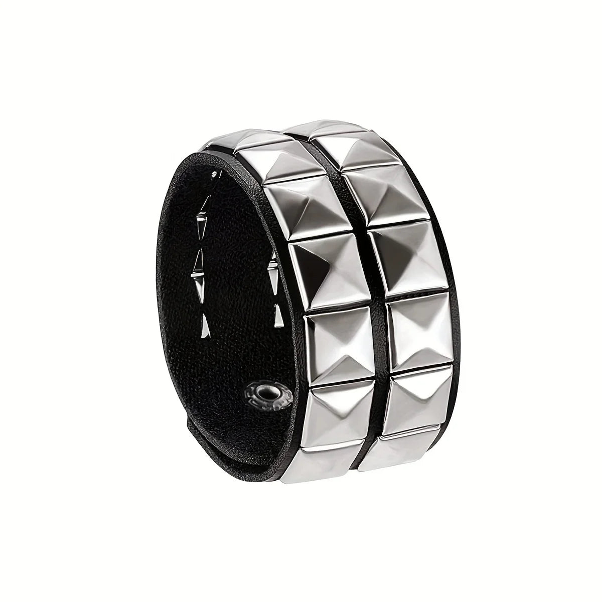Sacred Pyramid Power Bracelet - Triple Row Gothic Leather Cuff with Protective Metal Studs