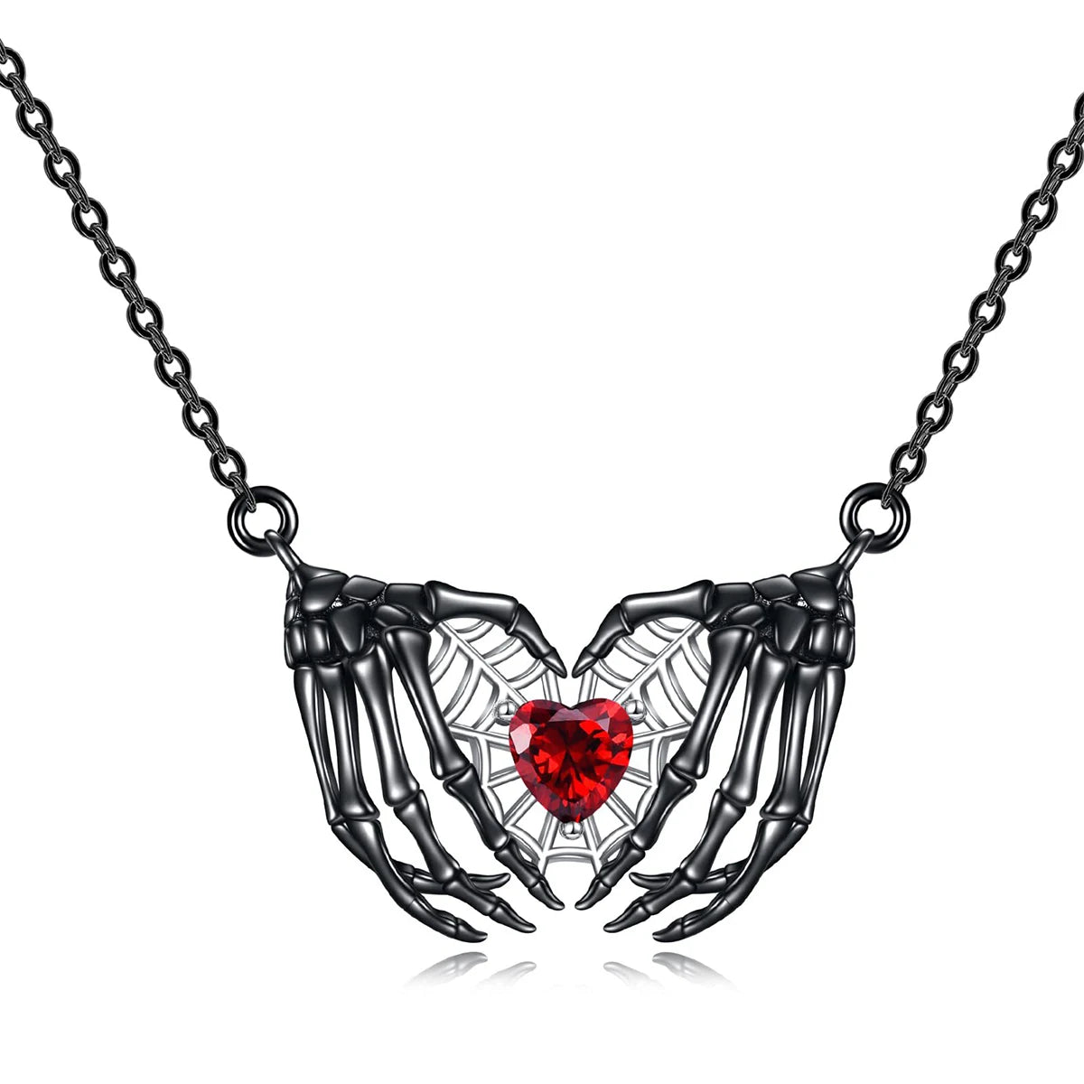 Silver Amulet Of Skeleton Hands and Heart