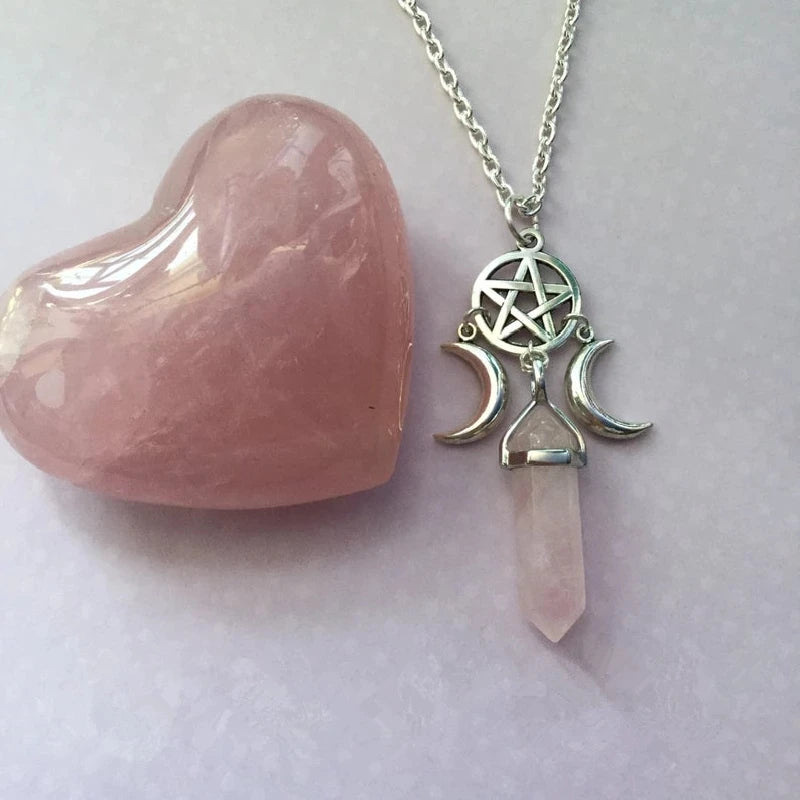Triple Moon Goddess Crystal Wiccan Strong Pendant
