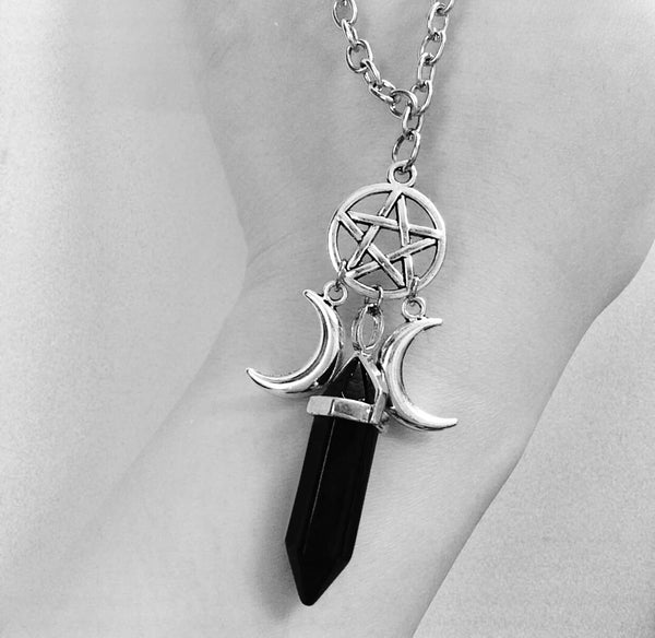 Triple Moon Goddess Crystal Wiccan Strong Pendant