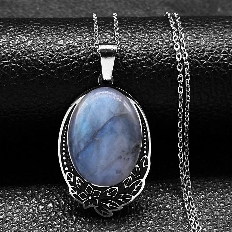 Boho Vintage Natural Labradorite Stone Necklace