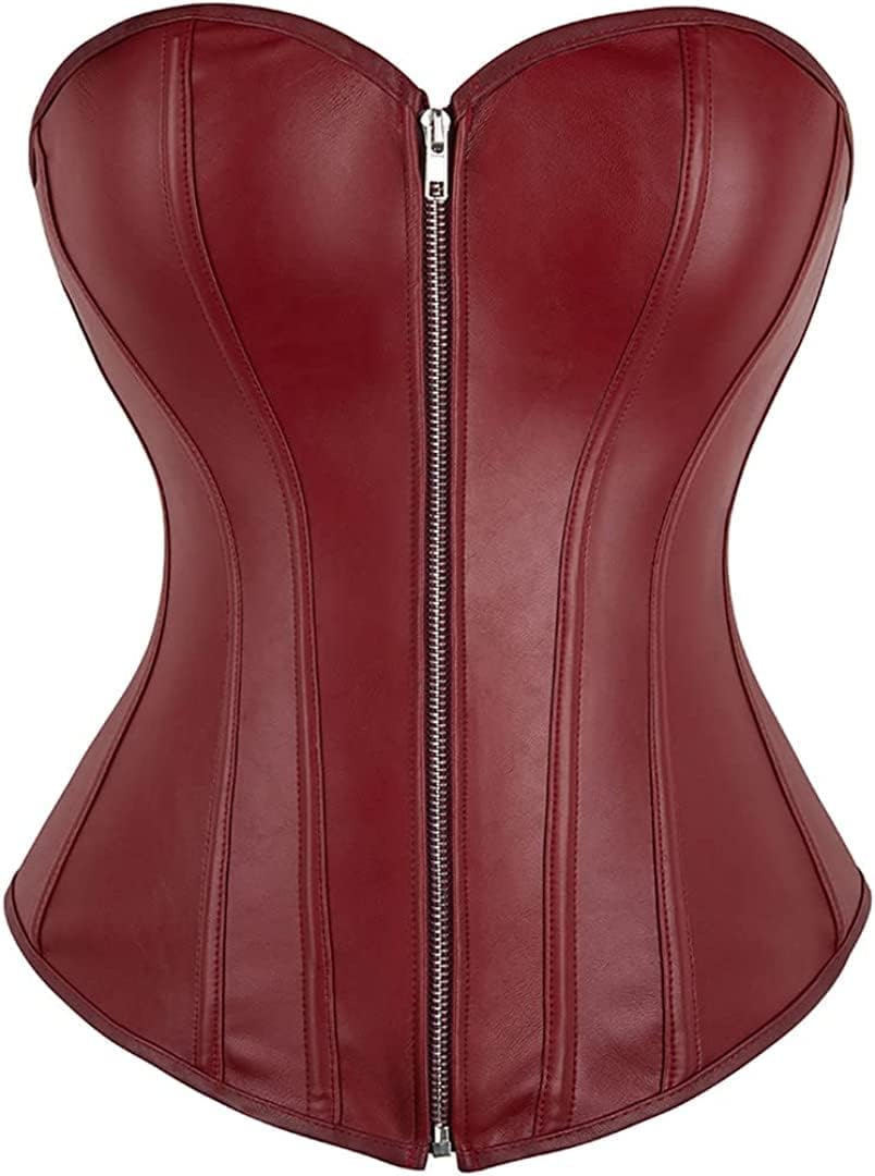 Faux Leather Steampunk Corset Top with Zipper