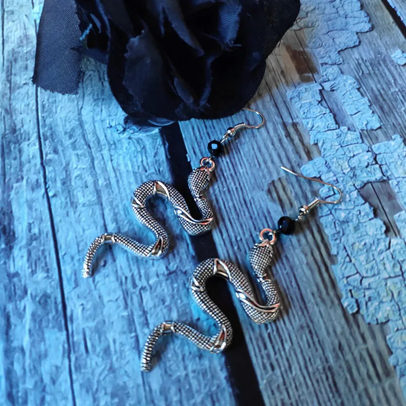 Gothic Snake Earrings - Serpent Moon Ritual Jewelry