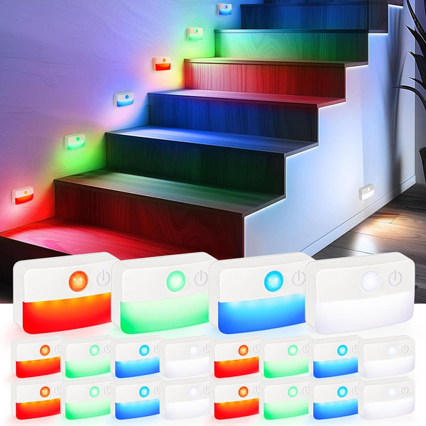 8 Pack Motion Sensor Stair LED Light, Wireless Stick on Anywhere Hallway Lamp, Portable LED Night...