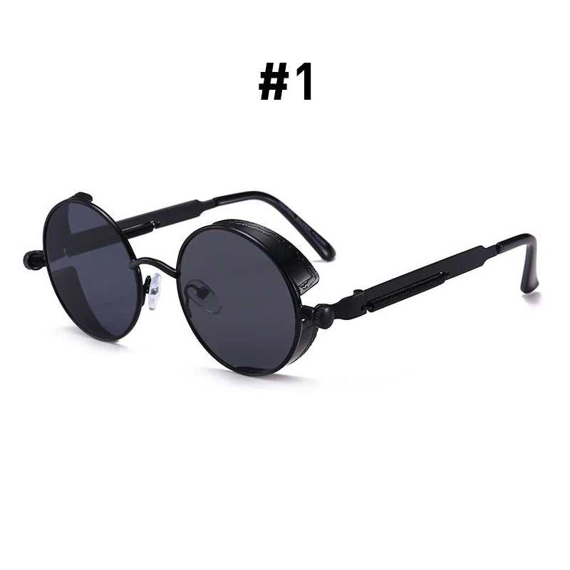 Vintage Red Lens Round Steampunk Metal Sunglasses