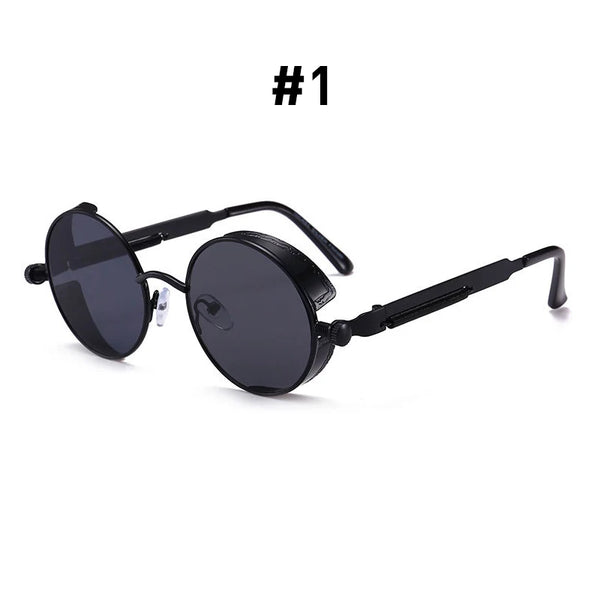 Vintage Red Lens Round Steampunk Metal Sunglasses