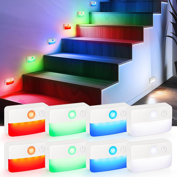 8 Pack Motion Sensor Stair LED Light, Wireless Stick on Anywhere Hallway Lamp, Portable LED Night...