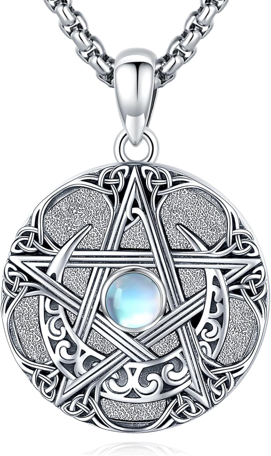 Sterling Silver Pentagram Necklace Triple Moon