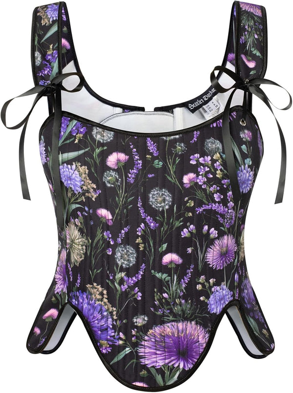 Renaissance Floral Lace-Up Bustier with Zipper