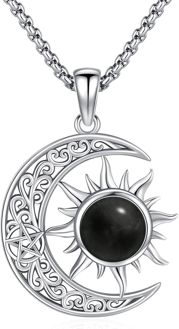 Sterling Silver Pentagram Necklace Triple Moon