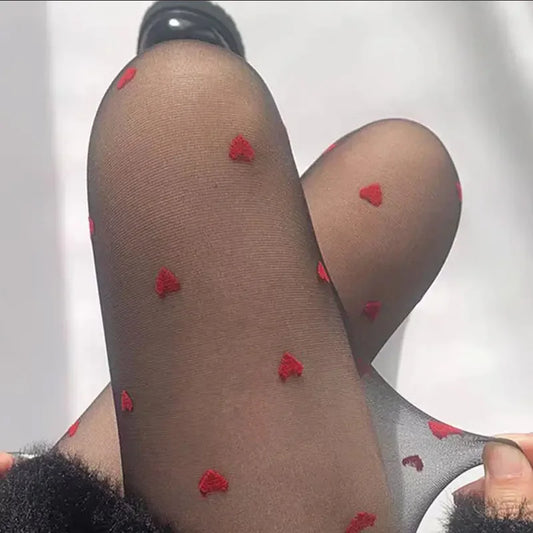 Ultra-Thin Heart Dot Pattern Black Stockings