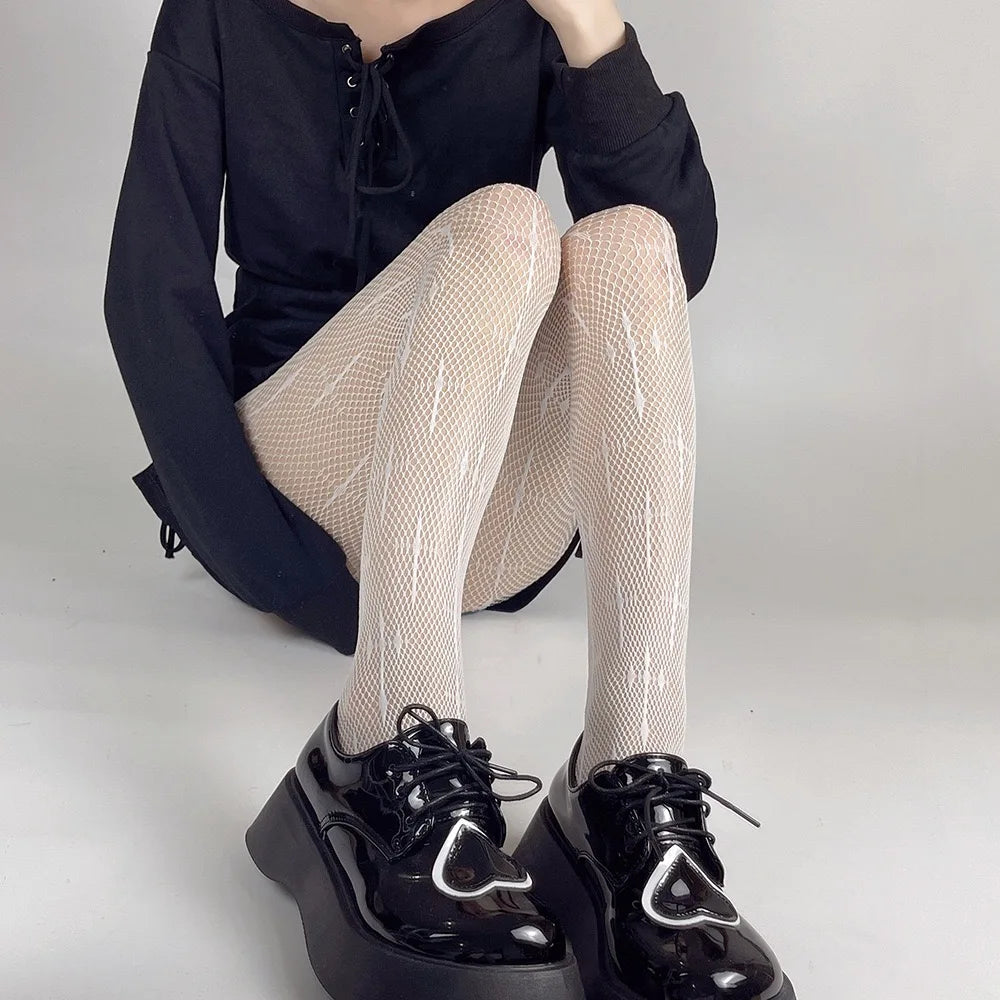 Kawaii Gothic Bow Knot Hollow Fishnet Pantyhose
