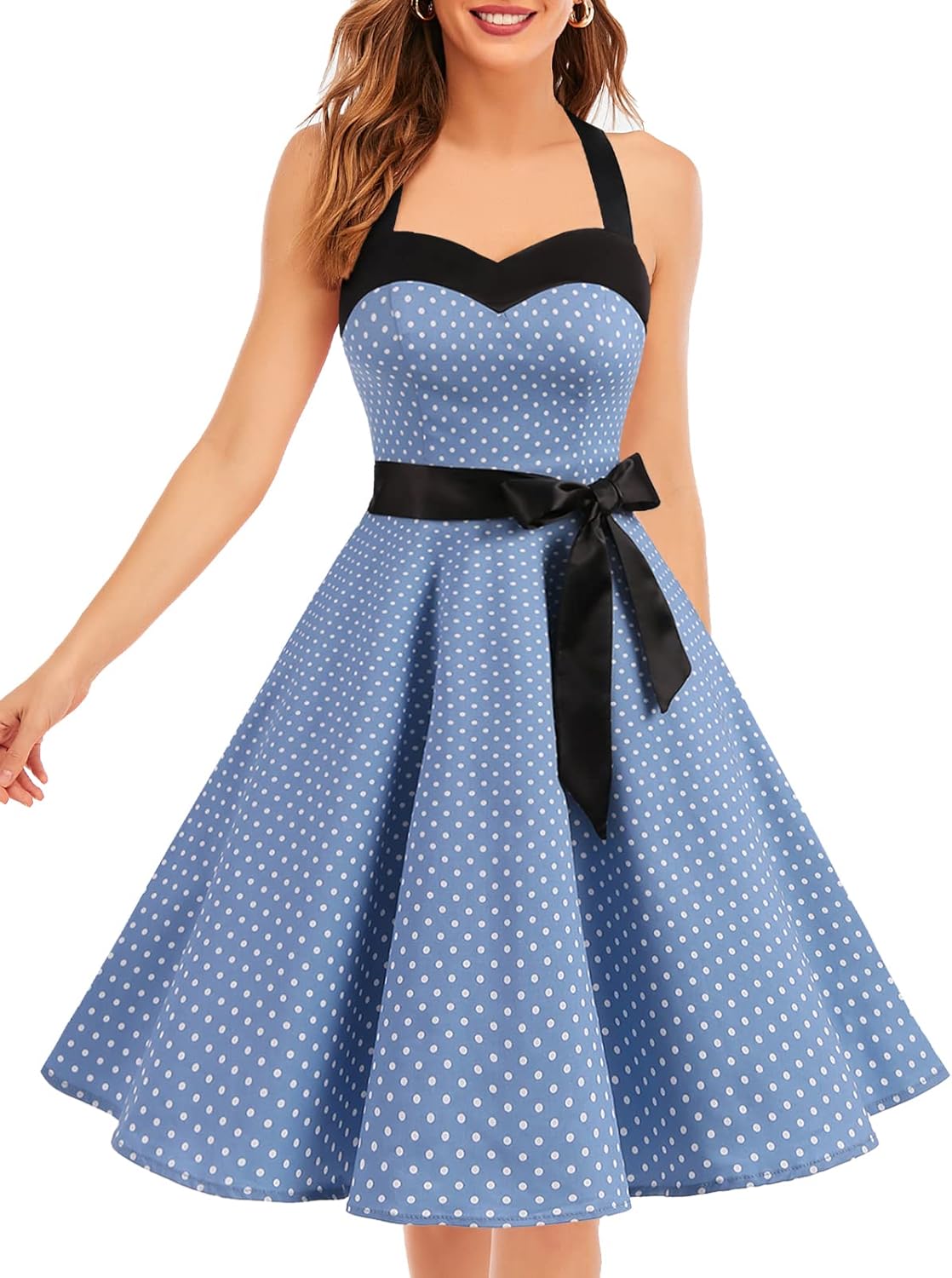 Vintage Swing Dress - Halter Neck - 1950s Rockabilly Pin-Up Style