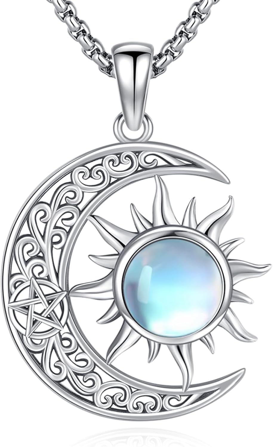 Sterling Silver Pentagram Necklace Triple Moon