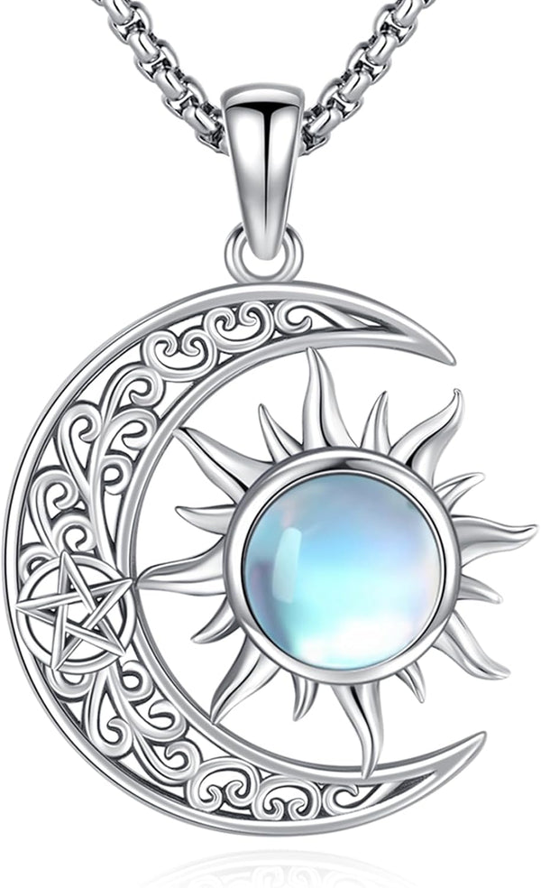 Sterling Silver Pentagram Necklace Triple Moon
