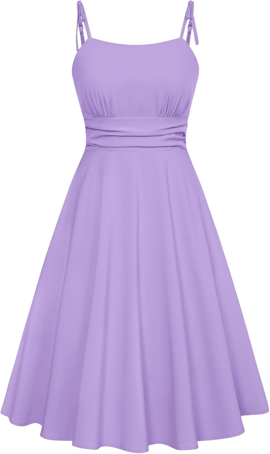 Summer Dress Spaghetti Strap Flowy Midi Beach Sundress Wedding Guest Cocktail Dress